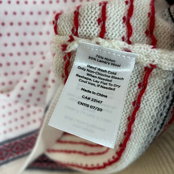 Talbots | Fair Isle Cream Red Sweater Dotted Womens L Petite Nylon Lambswool - Picture 6 of 6